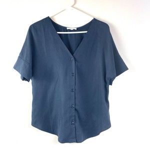Vetta Capsule Girlfriend Shirt Blue V Neck Button Up Minimalist Size XS